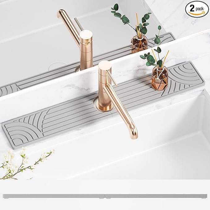 Faucet Mat for Kitchen Sink, 23.6" Diatomite Drying Stone Mat Protector, Sink Faucet Mat Splash Guard, Absorbing Stone Tray for Kitchen Bathroom Counter
