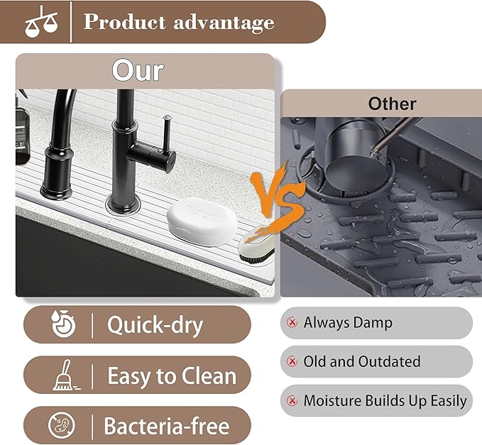 Faucet Mat for Kitchen Sink Diatomite Fast Drying Stone Sink Tray Absorbent Mat Faucet Splash Guard for Kitchen Sink and Bathroom Counter