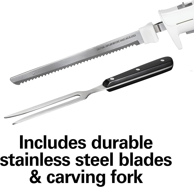 Hamilton Beach Electric Knife Set for Carving Meats, Poultry, Bread, Crafting Foam & More, Reciprocating Serrated Stainless Steel Blades, Ergonomic Design Storage Case + Fork Included, 5 Foot Cord