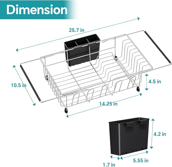 Simple Trending Adjustable Dish Drying Rack in Sink, Dish Drainers for Small Kitchen, Counter Inside Sink, Over the Sink with Utensil Holder