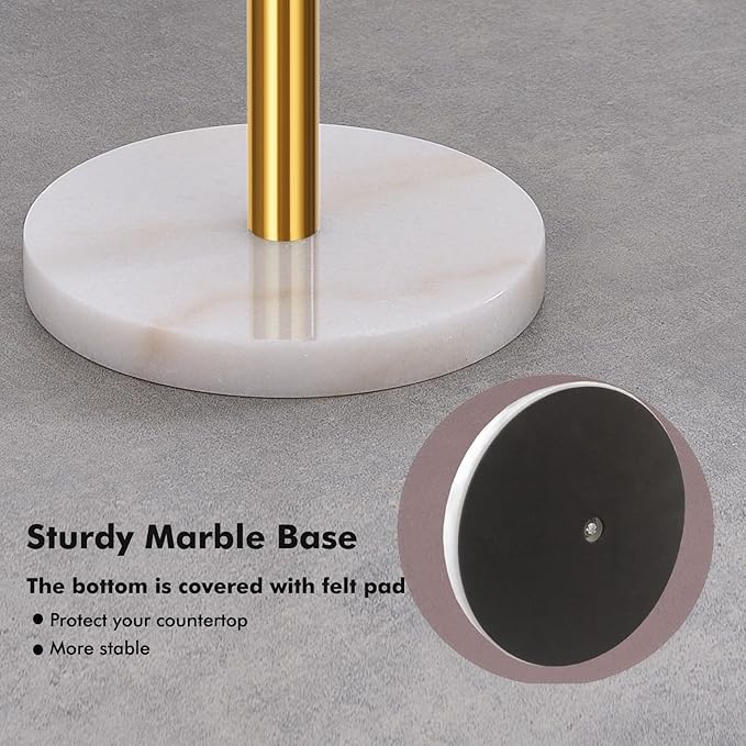 Gold Paper Towel Holder Countertop, with Weighted Marble Base for One-Handed Operation, No Wobbly (Marble Base, Gold)