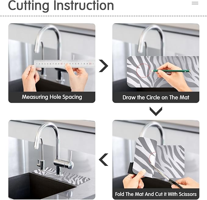 Kitchen Sink Splash Guard 1 PC 30 Inch Sink Faucet Mat Splash Guard for Bathroom Countertop Water Absorbent Foldable Cuttable Soft Washable Light Silvery Zebra Print