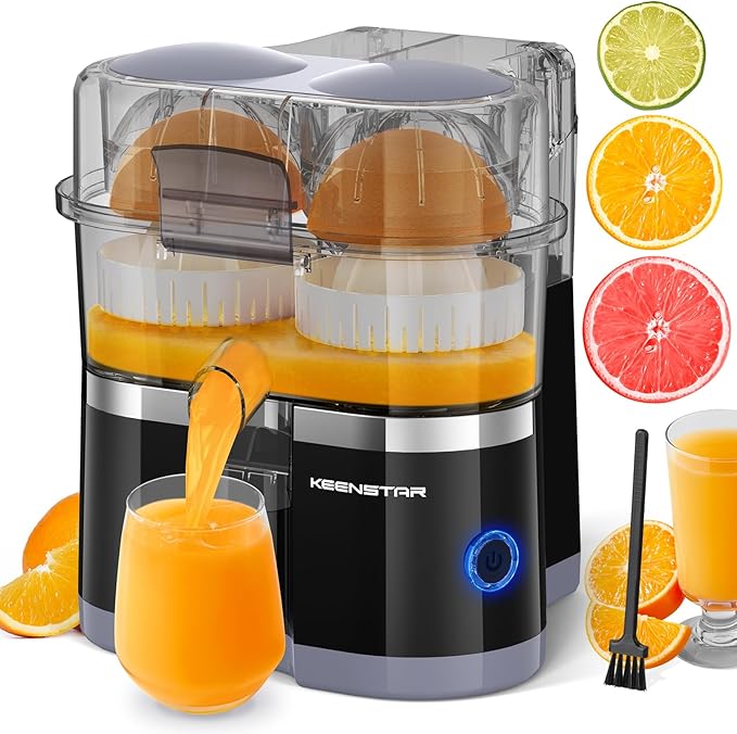 KEENSTAR Electric Citrus Juicer, Dual-Head Orange Juicer Squeezer, Portable Juicer with Cleaning Brush for Lemon, Grapefruit, High Juice Yield, Easy to Clean, One Touch Operation