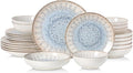 DOMICREVERY Ceramic Dinnerware Sets for 6, 24 pcs Plates and Bowls Sets, Blue Branch