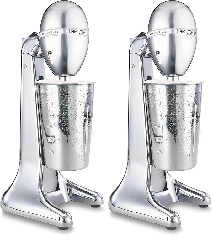 Hamilton Beach DrinkMaster Electric Drink Mixer, Retro Milkshake Maker & Milk Frother, 2 Speeds, Extra-Large 28 oz. Stainless Steel Cup, Classic Chrome (Pack of 2)