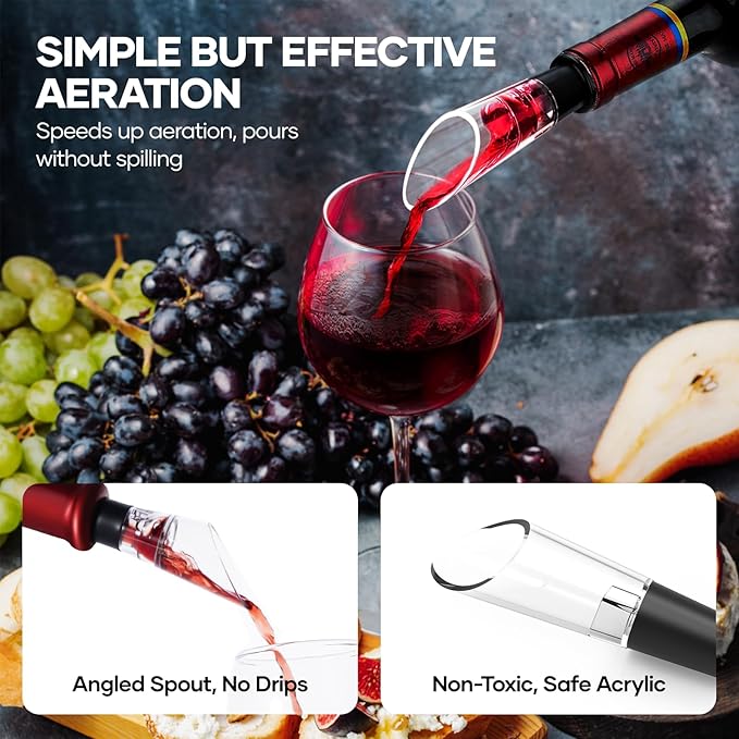 Crenova Electric Wine Opener, Rechargeable Wine Bottle Opener, Automatic Corkscrew with Vacuum Stopper, Aerator Pourer, Foil Cutter, Display Base, Gifts for Valentines Day New Home Wedding Birthday