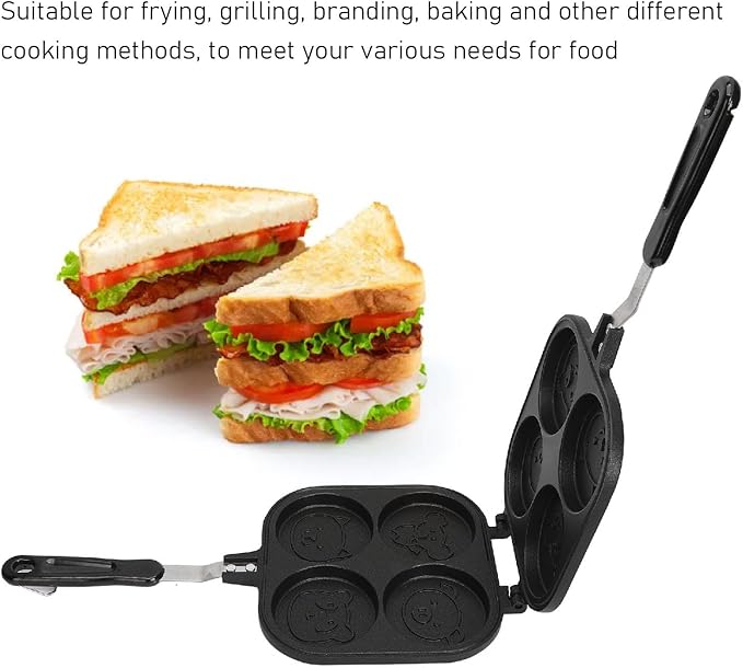 Zerodis Double Side Pancake Pan, 4 Cups Nonstick Omelet Pan Egg Frying Pan Double Sided Pancake Pan with Cartoon Animal Pattern for Pancake Kitchen Cooking Tool