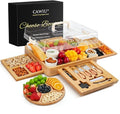 CAWIU Charcuterie Board with Lid – Large Bamboo Cheese Board Set with Utensils & Drawers – Housewarming, Wedding Gifts for Couples, Serving Tray with Cover (Cream)