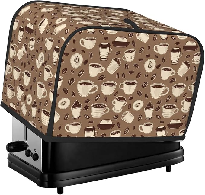 Toaster Cover 2 Slice Coffee Pattern Bean Kitchen Small Appliance Covers with Pockets Dust and Fingerprint Protection