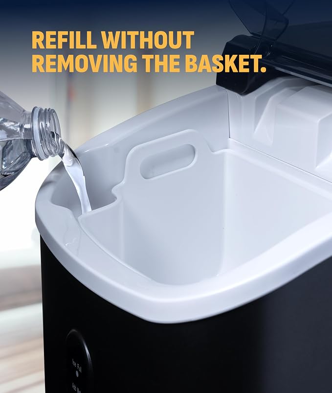 NewAir Nugget Ice Maker | Countertop Portable Ice Machine | 26 lbs/Day Soft Chewable Nugget Ice in 10 Min | Matte Black Compact Design