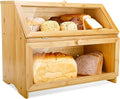 HOMEKOKO Double Layer Large Bread Box for Kitchen Counter, Natural Bamboo | Bread Storage Bin, Wooden, Large Capacity, See Through, Easy Assembly