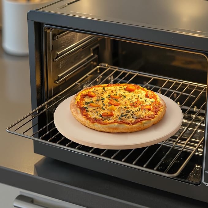 VEVOR Pizza Stone, 16 in Round Pizza Stone, 0.67" Thick Extra Large Baking-Stone with Rack Stand, 1450℉ Heat-Resistant Cooking Stones, for Kitchen Oven, Baking Pizzas, BBQ Grill