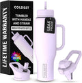 Coldest Tumbler with Handle and Straw - 100% Leak Proof Insulated Tumbler with Lid and Straw (3 Lids) - Stainless Steel Tumblers for Women & Men - Cup Holder Friendly Base, 46 oz (Lilac Blue)