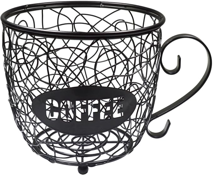 Coffee Pod Holder Large Capacity K Cup Holder, Multiuse Coffee Station Organizer, Espresso Capsule Storage, Wire Basket for food for Coffee Bar Counter, Black