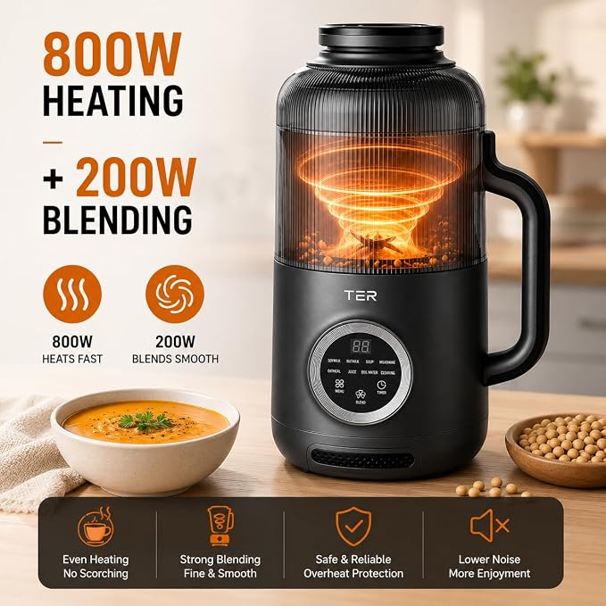 TER 40oz Nut Milk Maker Machine, Automatic Soy Milk Maker with 8 Smart Preset Programs, Almond Oat Soy Plant-Based Milk Maker with 12H Delay Start, Keep Warm, Self-Cleaning