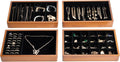 ProCase 4-Set Bamboo Stackable Jewelry Organizer Tray, Jewelry Drawer Inserts Container Display Case Storage for Earring Necklace Rings Bracelet with Removable Dividers -Black