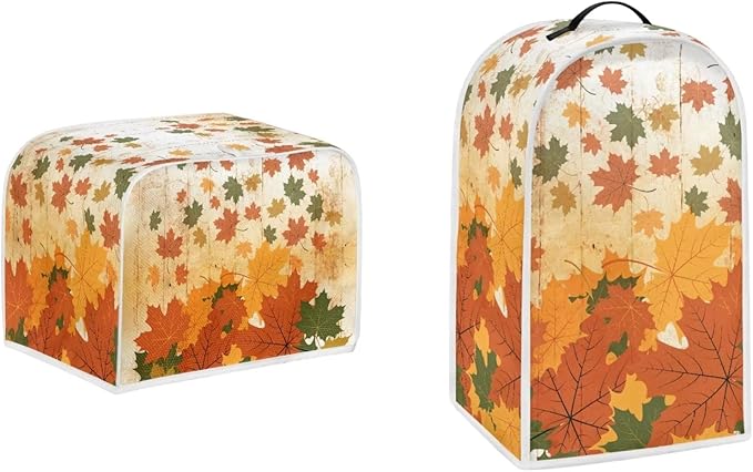 Fall Maple Leaves Print Thanksgiving Appliance Covers Set Washable Kitchen Blender Dust Cover Bread Maker Toaster Cover 2 Slice Kitchen Accessories