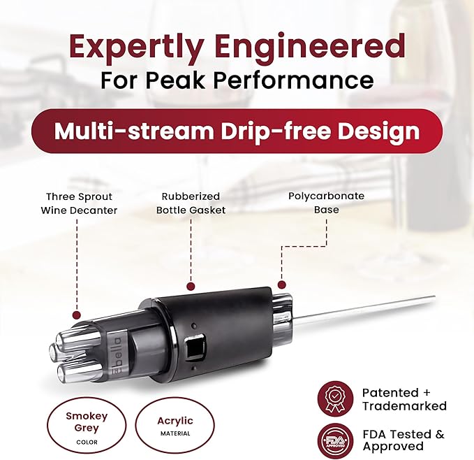 Mothers Day Gift, Air Speed Wine Aerator Modest Design Multi-Stream Drip Free Wine Aeration 3 Acrylic Spouts, Handmade Kitchen Essential Easy To Use, No-Drip in Protective Gift Case