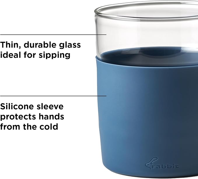 Rabbit Freezable Whiskey Glasses, Set of 2 Chilling Whiskey Glasses with Silicone Sleeve, 8oz No-Dilution Glasses for Whiskey, White Wine and Cocktails, Keep Drinks Cold for Hours, No Ice Needed