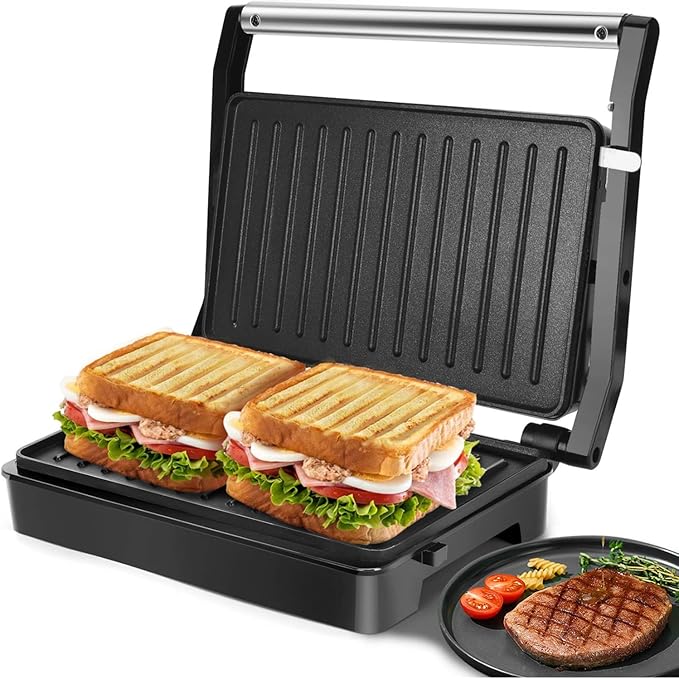 Aigostar Panini Press Grill Sandwich Maker with Non-Stick Double-Sided Heating Sandwich Press, Indicator Light, Locking Lid, Cool Touch Handle