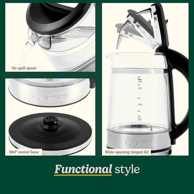Cuisinart 1.7L Glass Variable Temperature Control Electric Kettle 110°F–212°F with Touchscreen Controls, Illumination, Dual‑Layer Cool‑Touch Design & Nondrip Spout