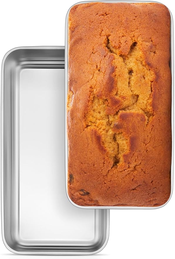 Leonyo Non-Toxic 9x5IN Stainless Steel Loaf Pan for Baking Bread, 2 Pack | Metal Sandwich Bread Loaf Pans, Bread Pan Tins for Homemade Meatloaf Cakes Brownies Lasagnas, Dishwasher Oven Safe