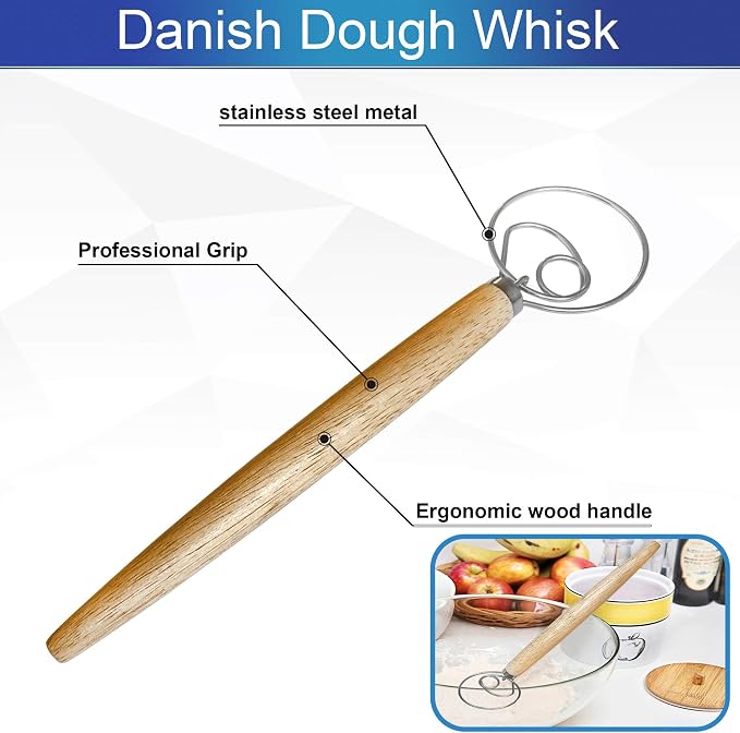 10inch Oval Banneton Proofing Basket Set Bread Baking Kit, Dough Scraper, Bread Lame, Danish Dough Whisk Sourdough Proofing Basket Artisanal Bread Making Tools and Supplies Set