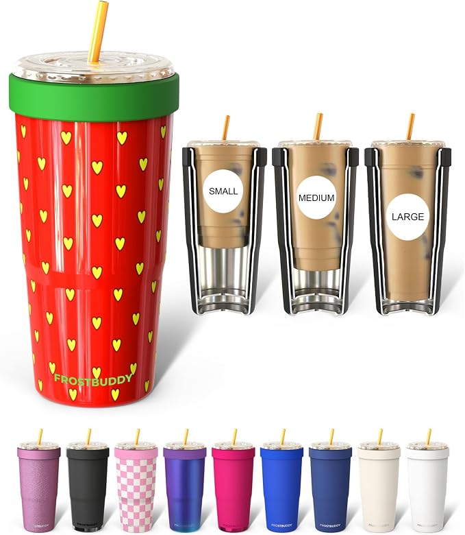 Frost Buddy Togo Buddy 30 oz Stainless Steel Vacuum Insulated Tumbler To Go Coffee Cup – Iced Coffee Sleeve, Travel Mug, Thermal Cup for Hot & Cold Drinks, Dunkin Cup (Strawberry Kiss)