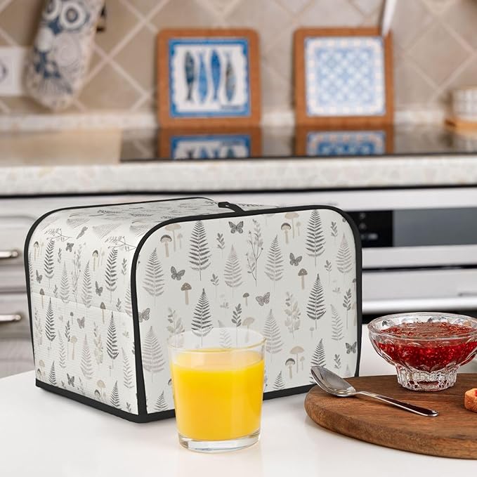 4 Slice Toaster Cover for Kitchen Botanical Leaf Butterfly Mushroom aterproof and Dustproof Toaster Dust Cover with Side Pockets Decorative Universal Cover for Wide Slot Toasters and Small Appliances