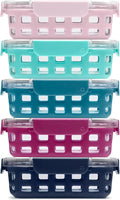 Ello Duraglass 3.4 Cup Meal Prep Sets 10Pc, 5 Pack Set- Glass Food Storage Container with Silicone Sleeve and Airtight BPA-Free Plastic Lids, Dishwasher, Microwave, and Freezer Safe, Evening Orchard