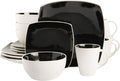 Gibson Soho Lounge Square Reactive Glaze Stoneware Dinnerware Set, Service for 4 (16pc), Black/white