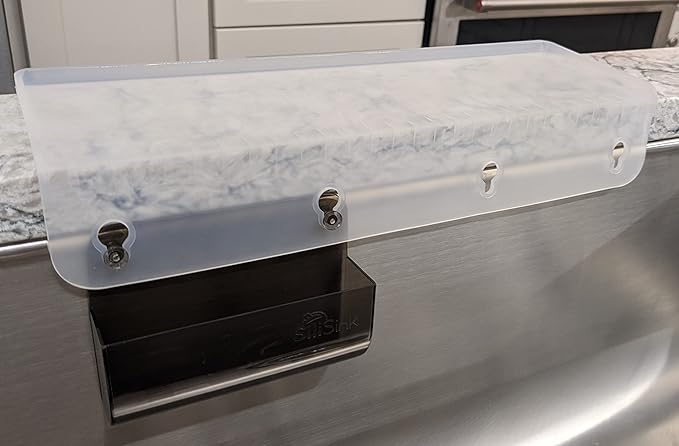 SiliProducts SiliSink Silicone Edge Guard for Kitchen Sink - Fits 3.75” - 4” Wide - The Original Silicone Sink Edge Protector with Sponge Caddy - Splash Guard, 14” Frosted Matte
