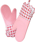 Kitchen Mama UltraShield Silicone Oven Mitts – Heat Resistant, Non-Slip Surface, Durable, Safe, Pot Holders, Flexible Waterproof Glove Set, Perfect for Cooking, Baking, Grilling, BBQ (Gem-Red)
