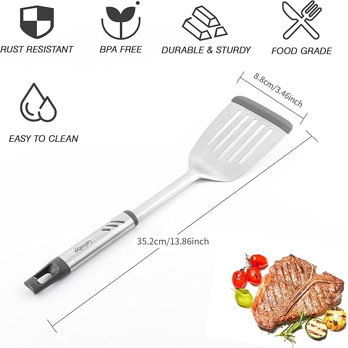 Silicone Slotted Turner Fish Spatulas for Nonstick Cookware, and Silicone Pastry Brush for Baking Barbecue, Comfortable Grip, Dishwasher Safe