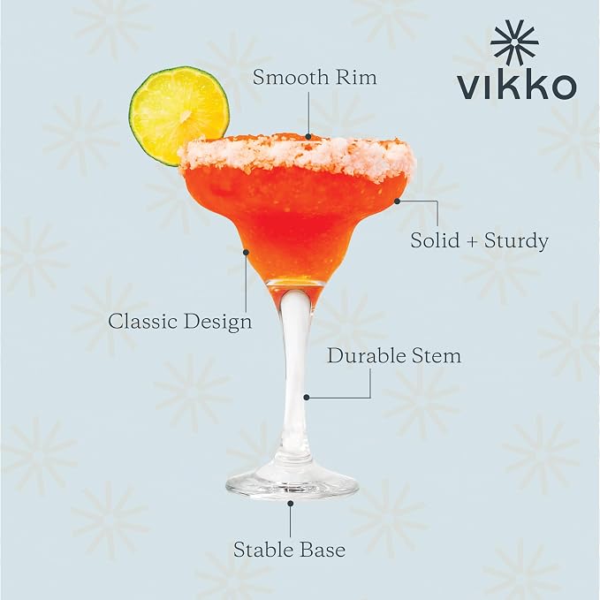 Vikko Margarita Glasses Set of 12, 10 Ounce, Crystal Clear Bulk Margarita Glass, Cosmopolitan Glassware for Margaritas, Frozen Drinks, Pina Coladas and Cocktails, Margarita Cups
