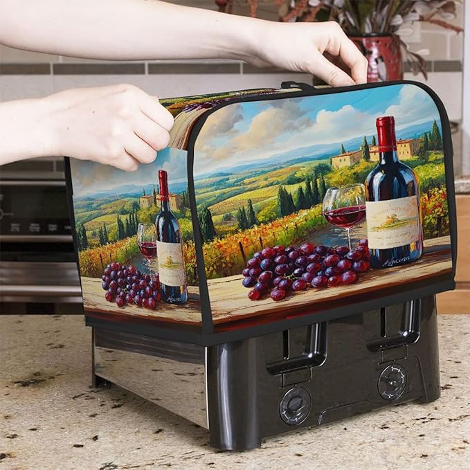 Grape Farm Wine 4 Slice Toaster Cover Dust And Fingerprint Bread Maker Cover Bakeware Protector Washable Appliance Covers Kitchen Accessories For Home Kitchen Women Gift