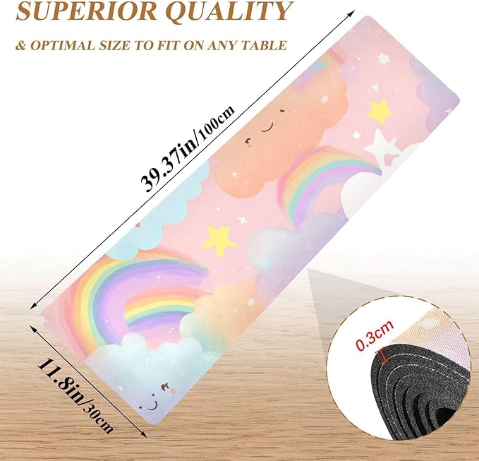 Pink Cute Rainbows and Stars Trivet Table Runner Heat Resistant 230F for Hot Dishes Pots Plates Kitchen Dining Table Protector Decorative 39.37 X 11.8 Inch