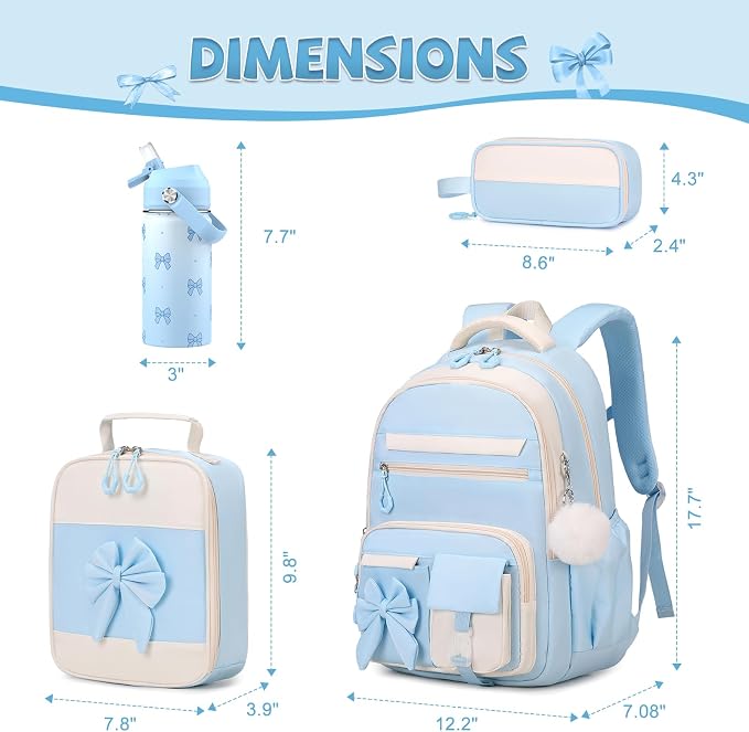 DIGOBAY Girls Backpack - Includes 14oz Insulated Water Bottle, Girls School Backpack Set with Lunch Bag & Pencil Case, Girl Teens for Elementary Preschool Middle School