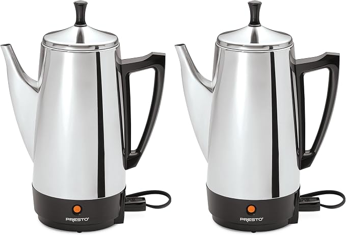Presto 02811 Stainless Steel Electric Coffee Percolator - 12-Cups,Easy-Pour Spout,Stay-Cool Handle,Make 2-12 Cups,(Pack of 2)
