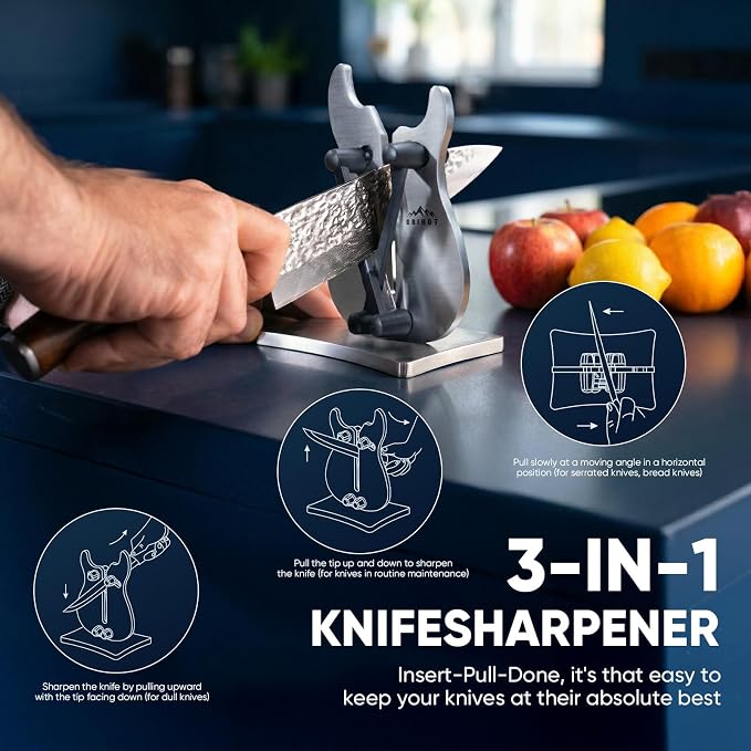 VQ-5 Professional Knife Sharpener | 3-Action Tungsten Carbide | For Repair, Restoration and Sharpening, Easy to Use, Replacement Blades Included, Soild and Durable, Guitar Shaped Design ﻿