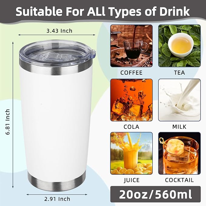20oz Tumbler with Lid Stainless Steel Insulated Tumblers Travel Coffee Tumbler Bulk Double Wall Vacuum Insulated Water Cup Gifts for Christmas Women Men Her Him Home Office(White, 1pack)