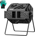 THE Growing 43 Gal Outdoor Compost Bin Tumbler for Backyard Garden, Black | Twin 21.5gal heat-absorbing chambers. Pre-embedded nuts for fast outdoor setup. Durable resin deters pests and bad odors.