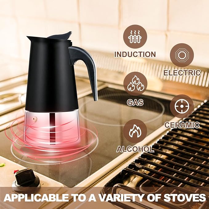 9 Cup Stovetop Espresso Maker Stainless Steel Moka Pot Stove Top Percolator Italian Coffee Makers Capable Mocha Greca Machine Cafe Classic Induction Cookers for Home and Camping 450ml 15oz