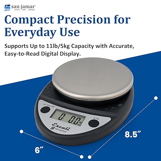 San Jamar SCDGP11BK Professional Round Digital Food Kitchen Scale, 11 lb Capacity, Black