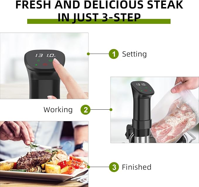 Zionheat Sous Vide Machine 1100W Fast Heating Thermal Immersion,Digital Touch Screen，With Accurate Temperature and Timer Circulator Precise Stainless Steel Cooker