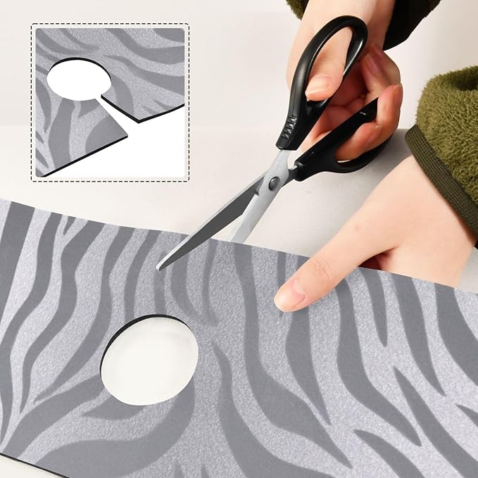 Kitchen Sink Splash Guard 2 PCS 14.7 Inch Sink Faucet Mat Splash Guard for Bathroom Countertop Water Absorbent Foldable Cuttable Soft Washable Light Silvery Zebra Print