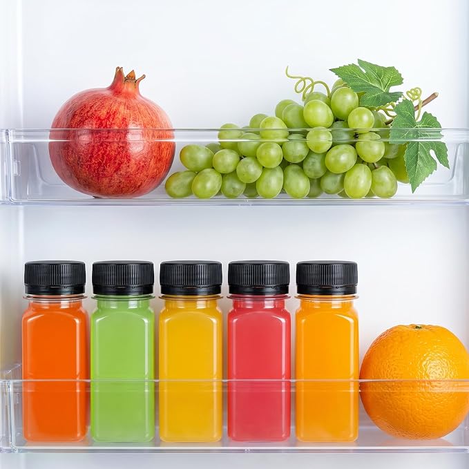 TOMNK 45pcs 2oz Plastic Shot Juice Bottles with Caps, Ginger Shot Bottles, Reusable Clear Bulk Beverage Containers for Ginger Shot, Juice, Milk, and Other Beverages