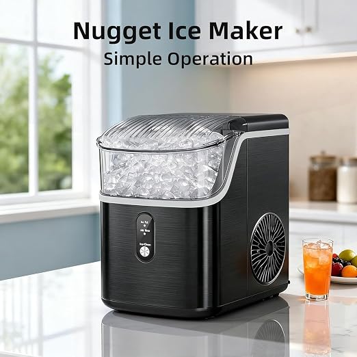 Antarctic Star Countertop Ice Maker with Soft Chewable Pellet Ice, 34lbs/24Hrs, One-Click Operation, Self-Cleaning Portable Peddle Ice Machine with Ice Scoop for Kitchen,Office,Bar,RV