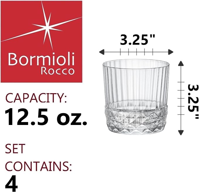 Bormioli Rocco America '20s 10.125 oz. Rocks Drink Drinking Glasses, Clear, Set of 4