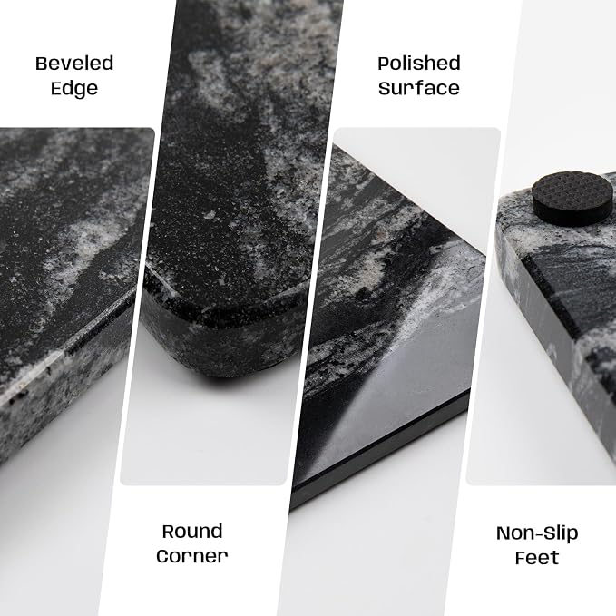 Black Marble Cutting Board for Kitchen, 12x20 Inch Marble Slab Pastry Board With Non-Slip Feet for Baking, Cheese, Charcuterie, Chocolate – Serving Tray Gift